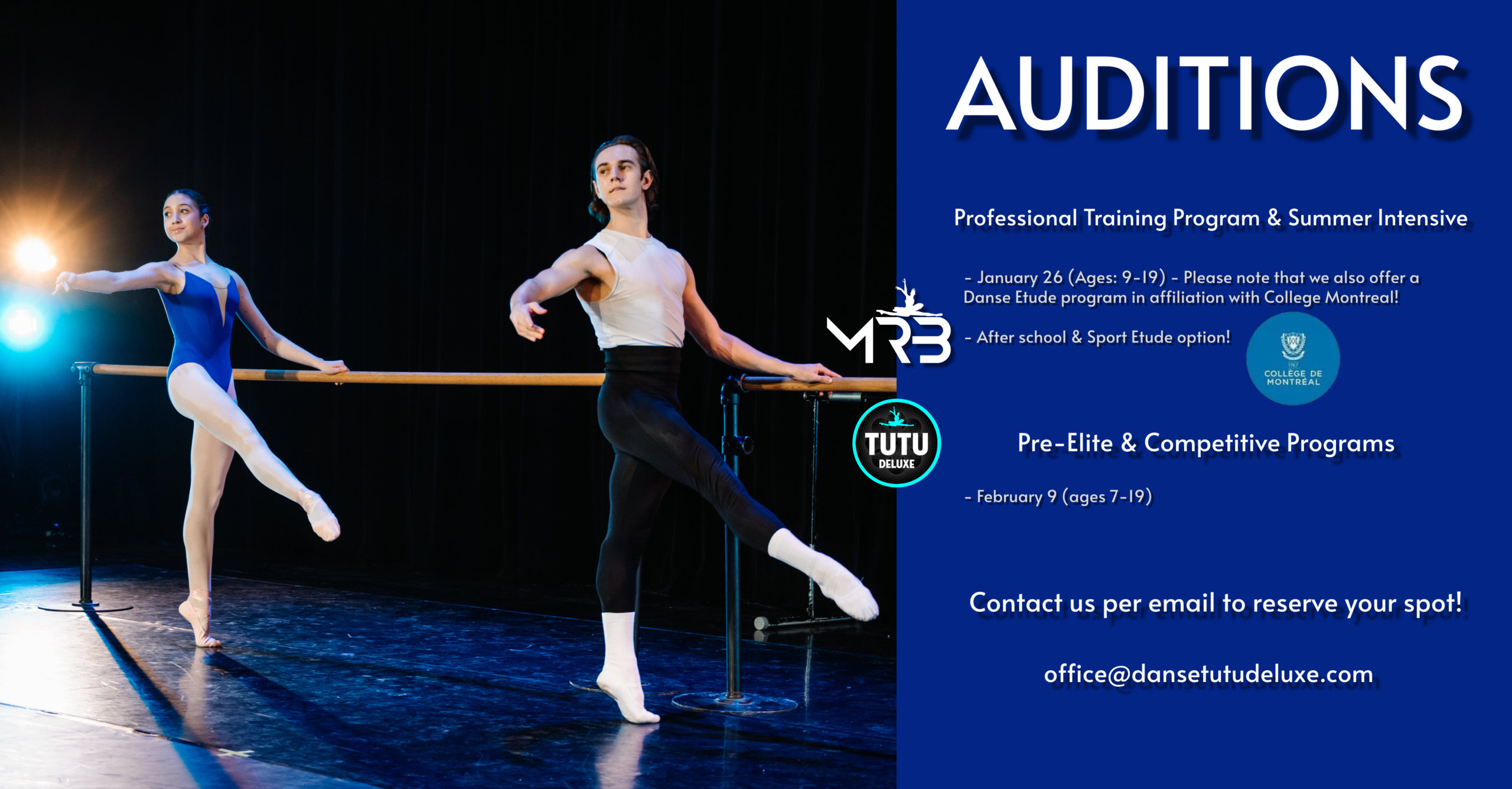 Auditions to become a student of the TUTU DELUXE Ballet Professional Program will be held!